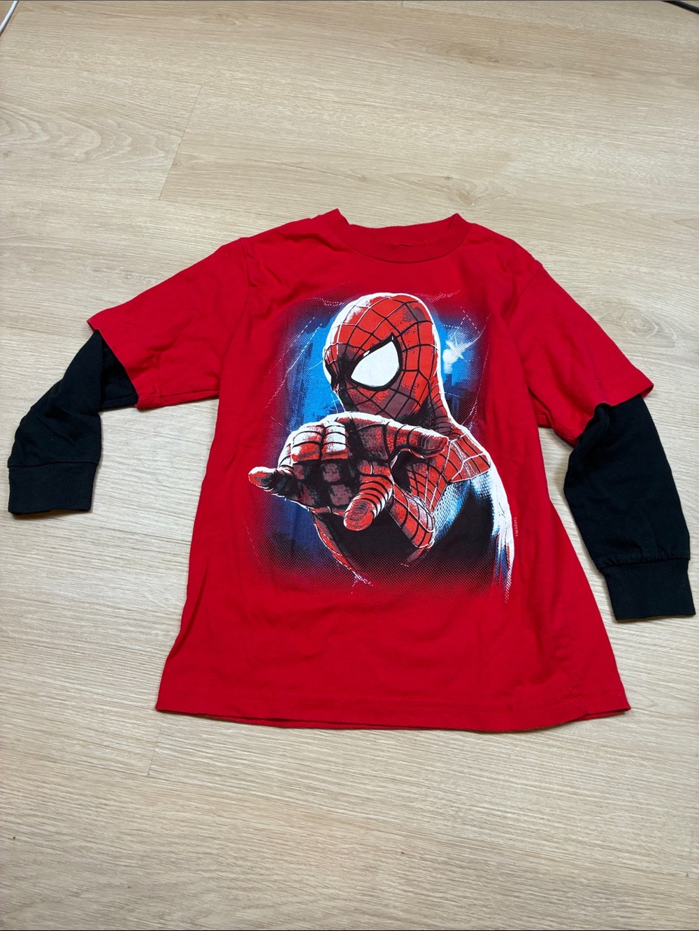 Marvel Spider-Man Red and Black Long Sleeve Layered-Look Tee